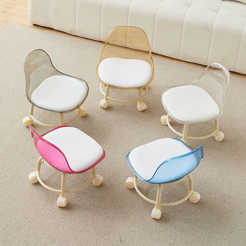 Acrylic small stool mute children's toddler stool with universal wheel Internet-famous small chair pulley low stool beautiful sewing stool