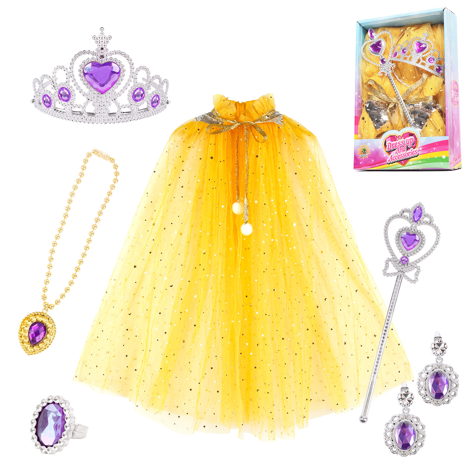 Children's Boxed Gift Girl's Toy Cloak Magic Wand Crown Princess Role Playing Children's Ring Set
