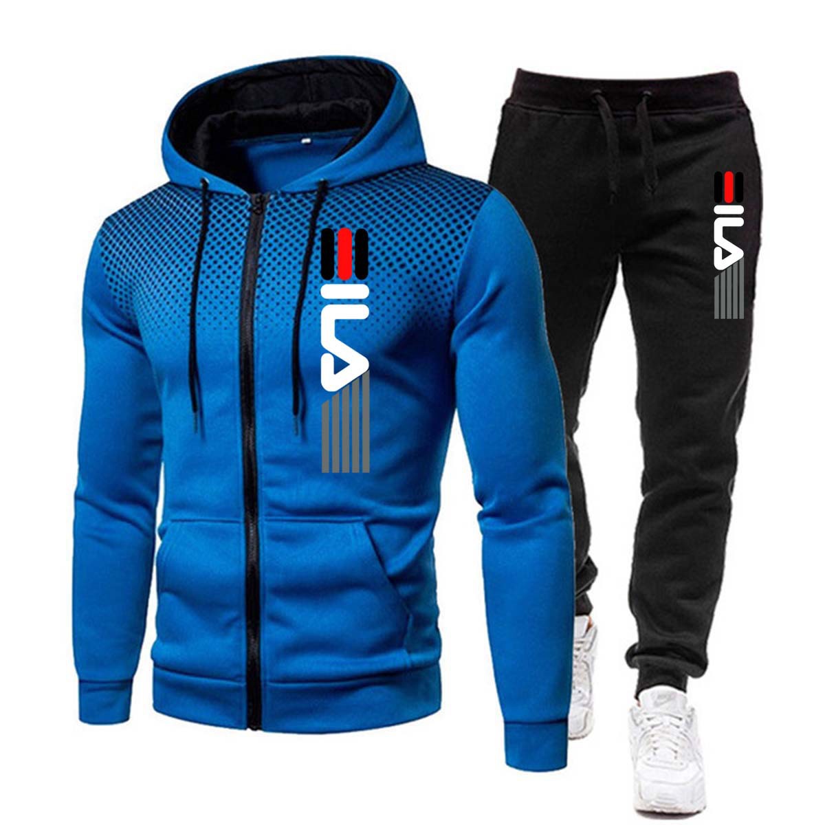 2024 New Autumn and Winter New European and American Fleece Sweats Men's Casual Wave Point Zipper Sports Hat Set