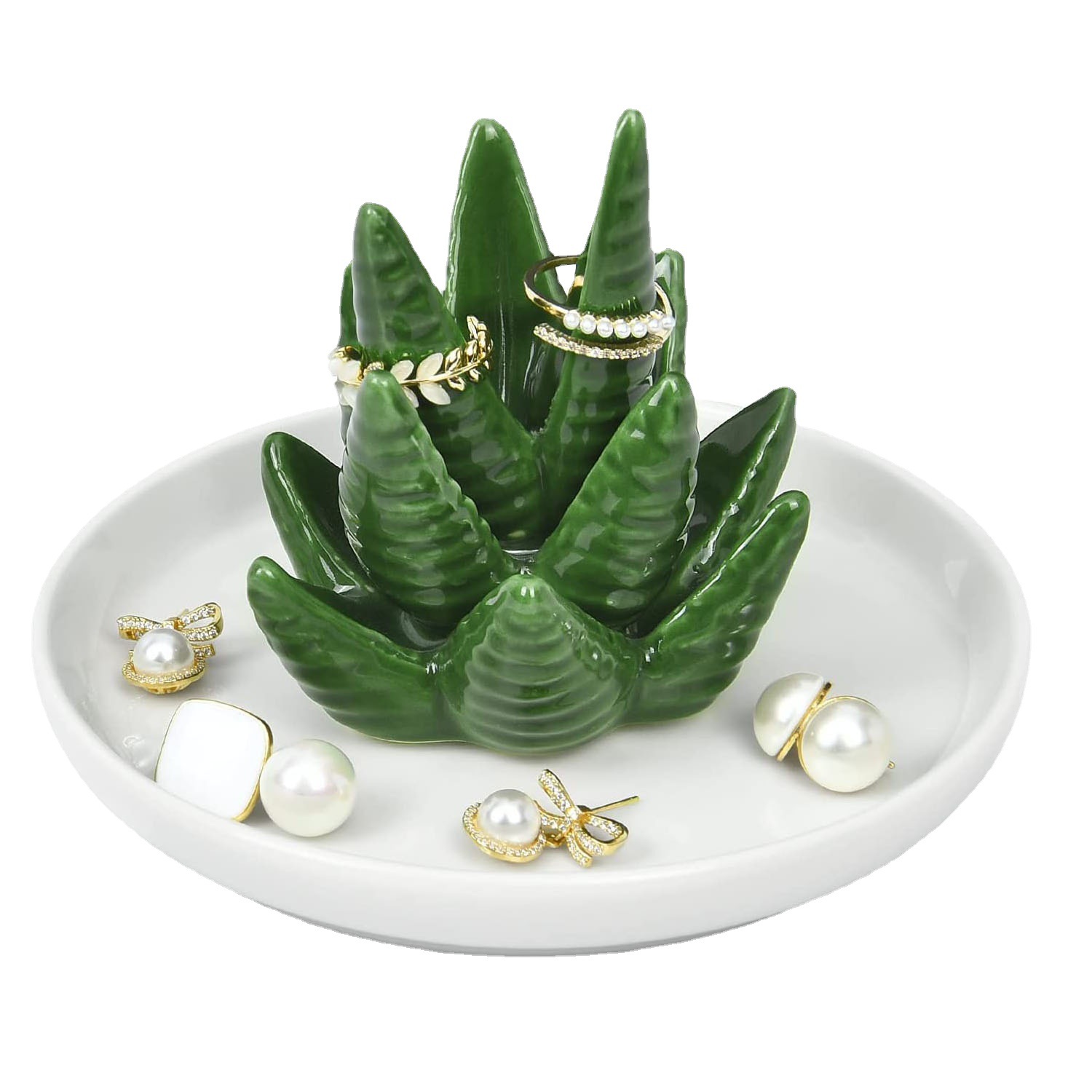 Nordic Style Cross-border Ceramic Aloe Ring Rack Jewelry Creative Dressing Table Jewelry Dish Display Rack Storage Tray