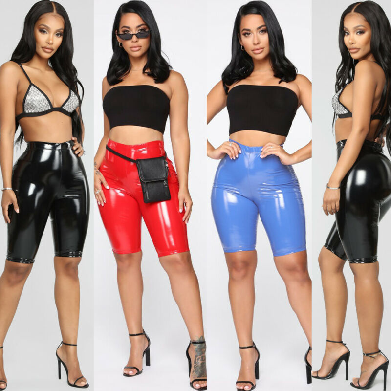 Spot AliExpress explosions women's sexy hip mirror PU leather pants large size nightclub punk style Factory Outlet