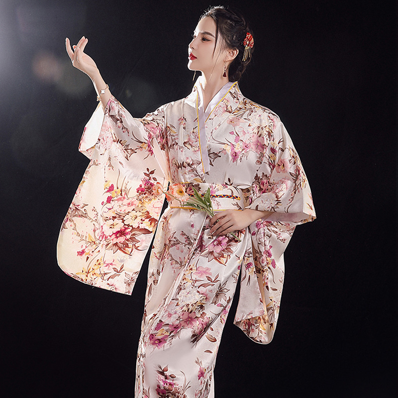 2023 New Japanese Kimono TikTok Internet Popular New Pajamas Women's Satin Large Size Nightgown Bathrobe Home Clothes