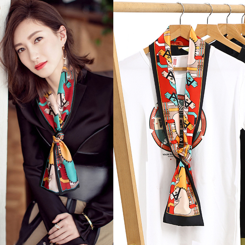 New Yao Chen Same Style Narrow Long Small Scarf Women's Spring and Autumn Style Fashion All-match Decorative Scarf