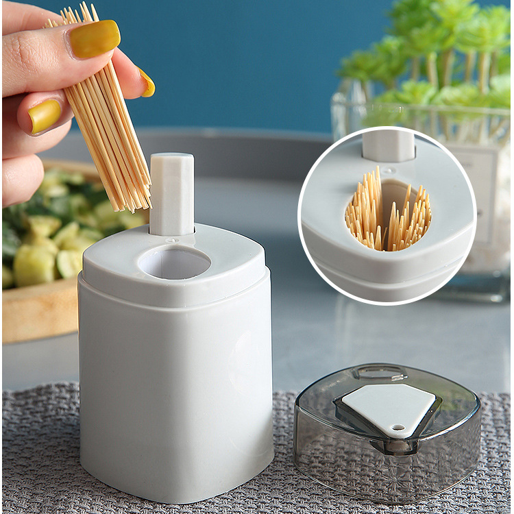 Automatic Toothpick Box Plastic Toothpick Cartridge Creative Convenient Toothpick Toothpick Bucket Household Press Toothpick Jar Bottle
