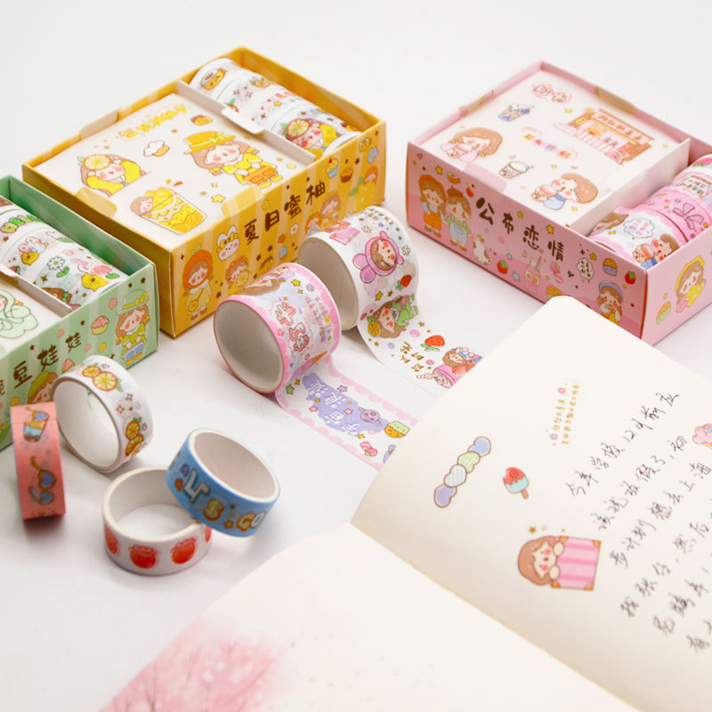 Hand Account Tape Sticker Gift Set Instagram Cute Cartoon Little Girl Student Diary DIY Decor Hand Account Material
