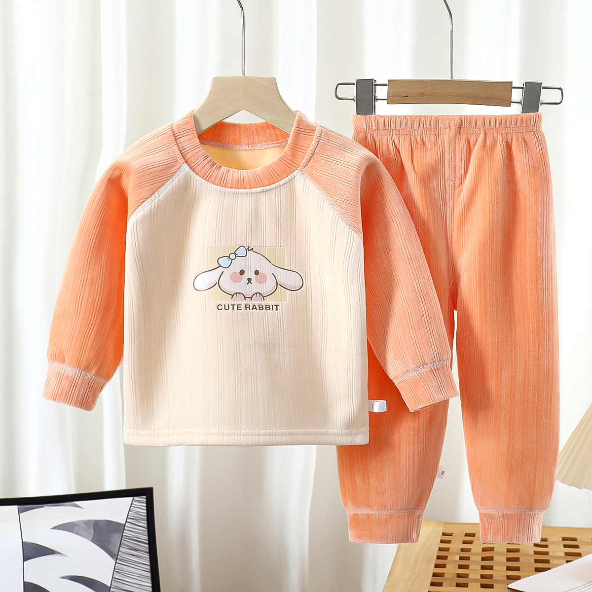 New Autumn and Winter Children's fleece-lined Thickened Thermal Underwear for Boys and Girls Autumn Clothes and Pants suit Baby Home Clothes
