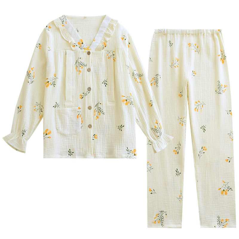 Spring and Summer New Cotton Crepe Moon Suit Thin Gauze Nursing Clothes V-Neck Flower Sweat Absorbing Breathable Large Size