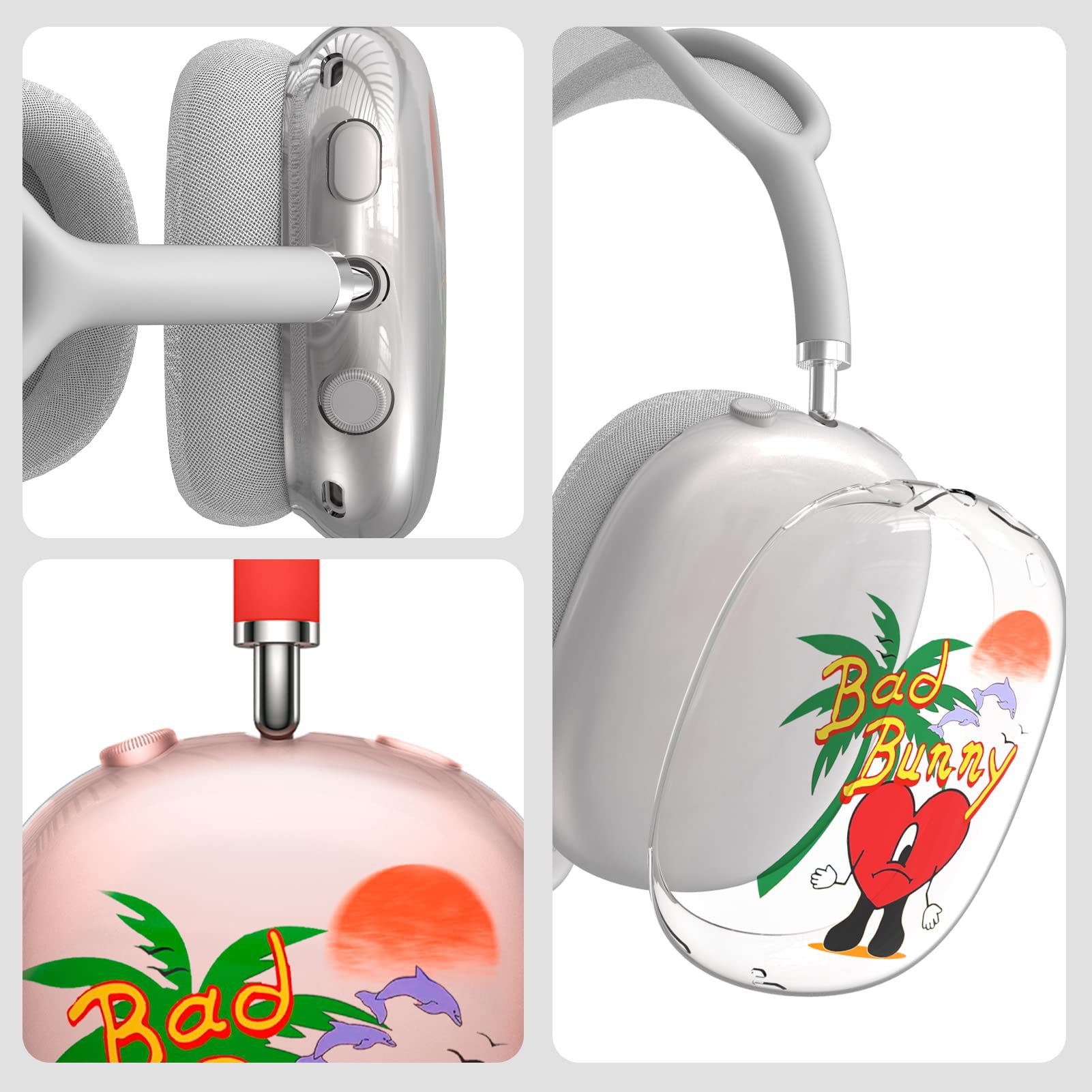 Applicable Airpodsmax protective case Apple headset transparent earphone case silicone cartoon earphone case