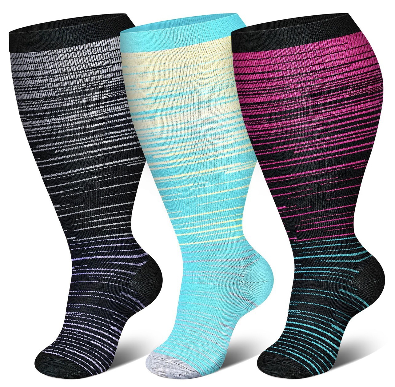 Meias de pressão de nylon para enfermeiras, fertilizantes Plus, meias de compressão para corrida e fitness para homens e mulheres, modelos europeus e americanos_voghion.com