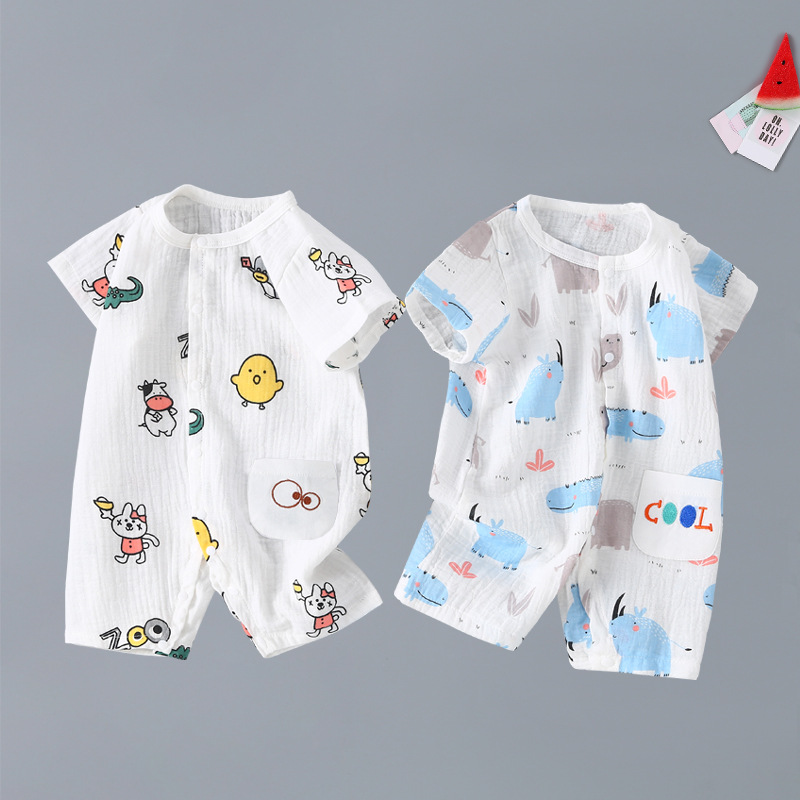 Cotton bubble gauze romper newborn romper ins men and women baby Summer thin short sleeve baby jumpsuit