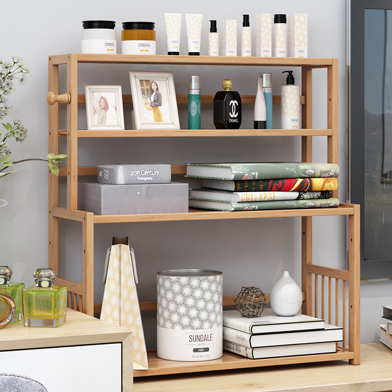 Bamboo bookshelf storage rack simple seasoning rack multi-layer oil, salt, sauce and vinegar storage rack space-saving punch-free