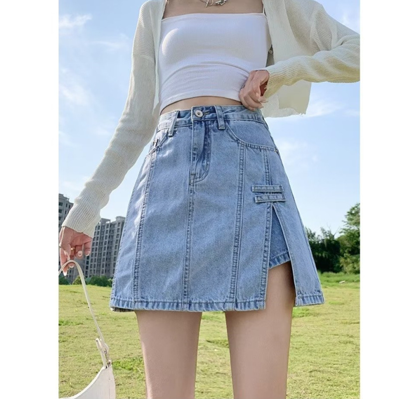 Denim Short Skirt Women's Skirt Pants Summer 2023 New Spring and Autumn High Waist Small A- Line Pants Hip Half Skirt