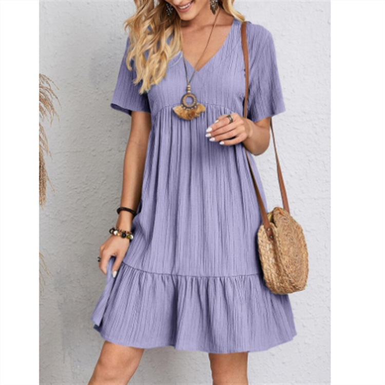 2023 European and American women's clothing Amazon popular summer loose casual short sleeve elegant dress 7 colors 6 size in stock