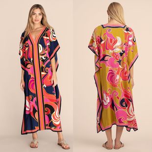 Beach blouse positioning printed holiday robe bikini sunscreen cross border Amazon 8709(19 colors)