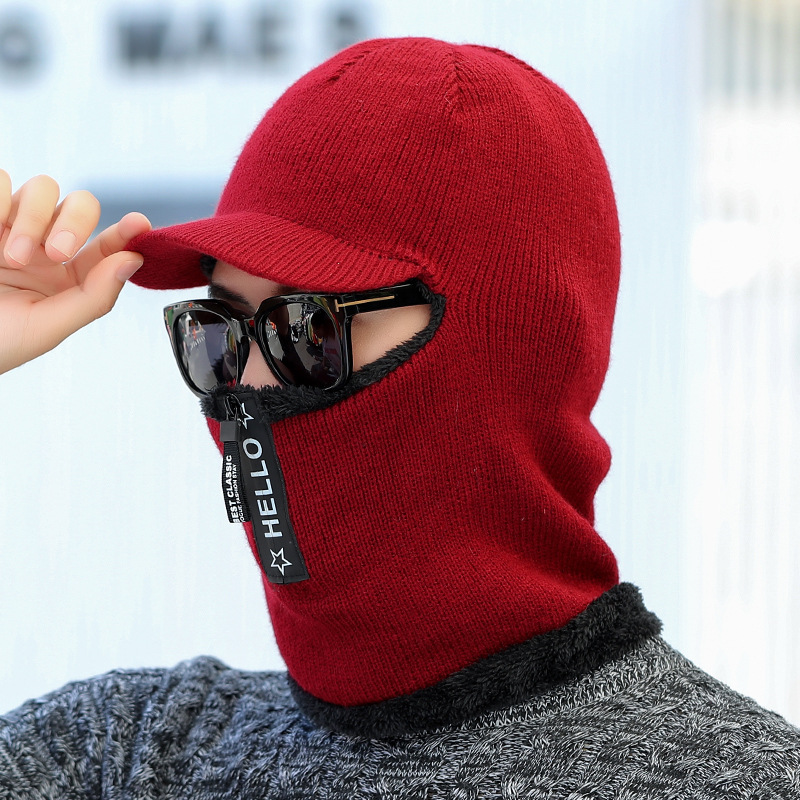 Woolen hat men's winter fashionable all-match cycling warm cold-proof fleece-lined thickened autumn and winter scarf integrated knitted cold hat