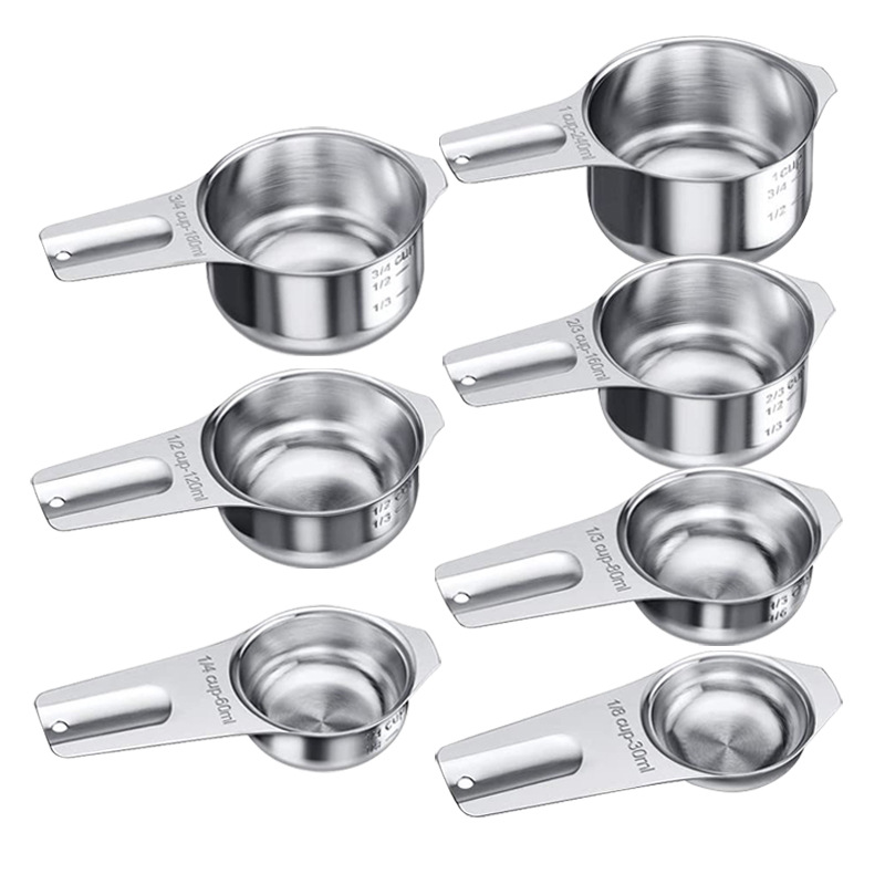 Seven-piece set 304 stainless steel measuring cup measuring spoon set baking tool with scale seasoning spoon meter measuring spoon