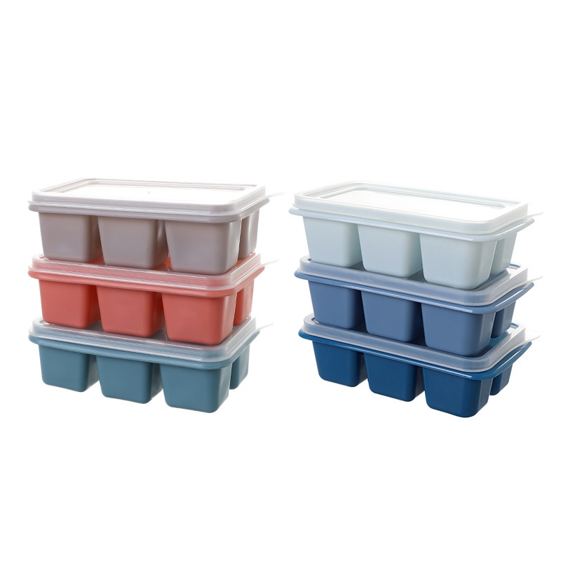 Silicone Ice Tray mold 6-grid ice box household homemade quick freezer creative large ice cube grinding tool with lid