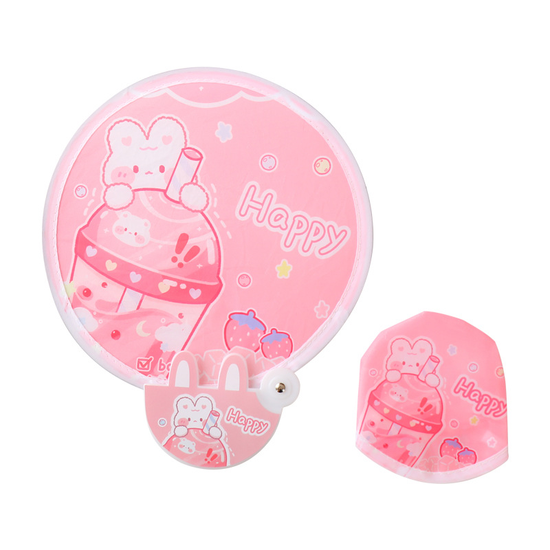 Cartoon cute wholesale printing mini fan with handle outdoor portable small fan round fan folding fan round fan