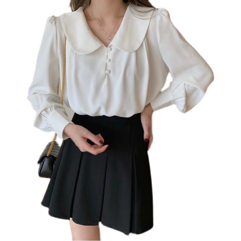 Doll Collar Chiffon Shirt Women's Spring and Summer New French Retro Puff Sleeve Comfortable Elegant Top