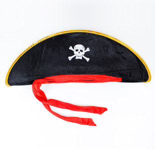 Halloween hat cos Pirates of the Caribbean Sea Captain Hat Red Ribbon Party Costumes Props Skull Pirate Hat