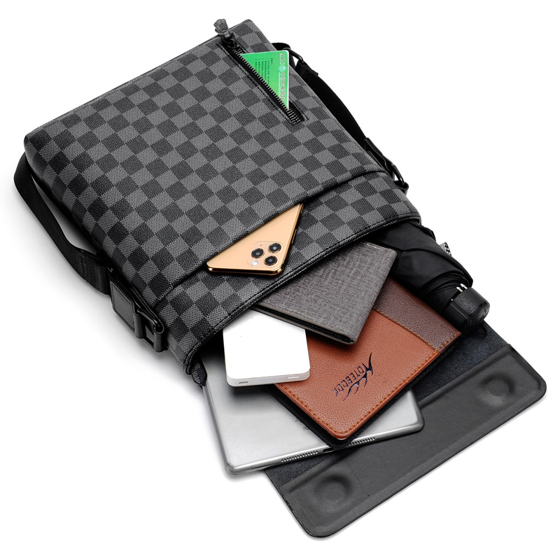 ChuongKaiye Men's Genuine Leather Shoulder Bag Men's Bag Casual High-end Sense Plaid Fashionable Crossbody Bag Business Men