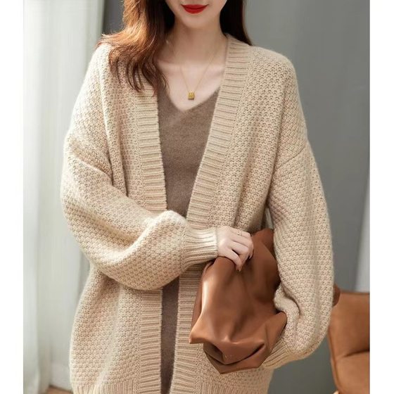 Autumn and Winter New 2022 Sweater Knitted Cardigan Women's Thick Line Knitted Loose Lazy French Retro Mid-length Jacket