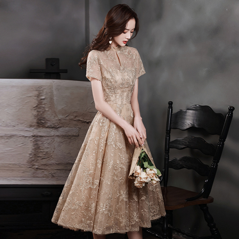 Champagne Evening Dress Celebrity Noble Small High-end Texture High-end Temperament High-end Princess Bridesmaid Dress Summer