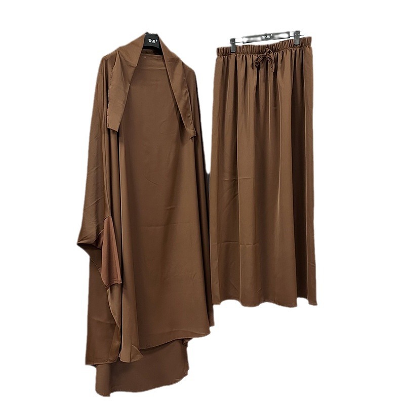 Cross-Border TikTok Turkey Dubai Women's Two-Piece Suit plus size Middle East Cap Robe Solid Color Pullover Long Dress