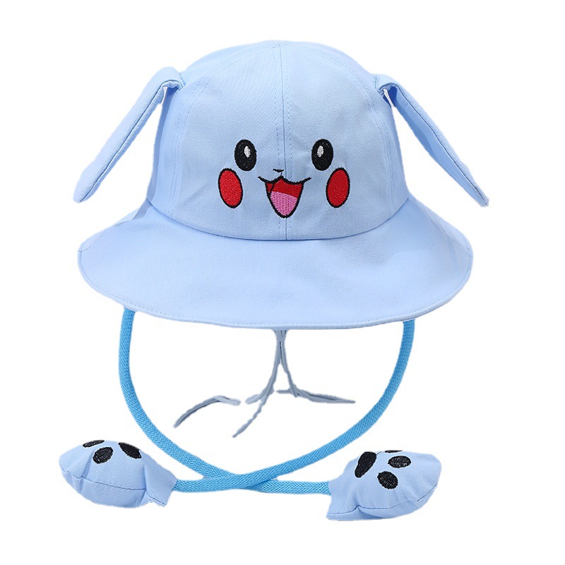 Новая детская хлопковая шляпа рыбака с подвижными ушами Pikachu Rabbit Family Hat Туристические достопримечательности Тканевая шляпа