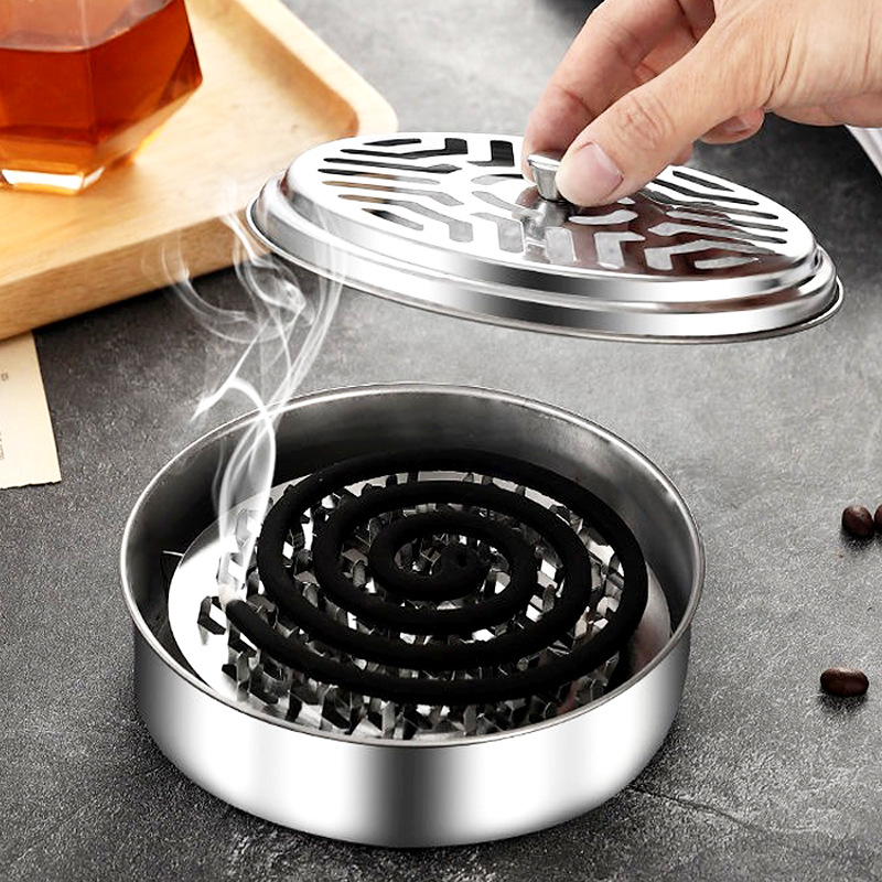Mosquito-repellent incense box anti-scalding fire-proof stainless steel mosquito-repellent incense tray household with cover to connect ash mosquito-repellent incense rack iron sandalwood mosquito-repellent incense