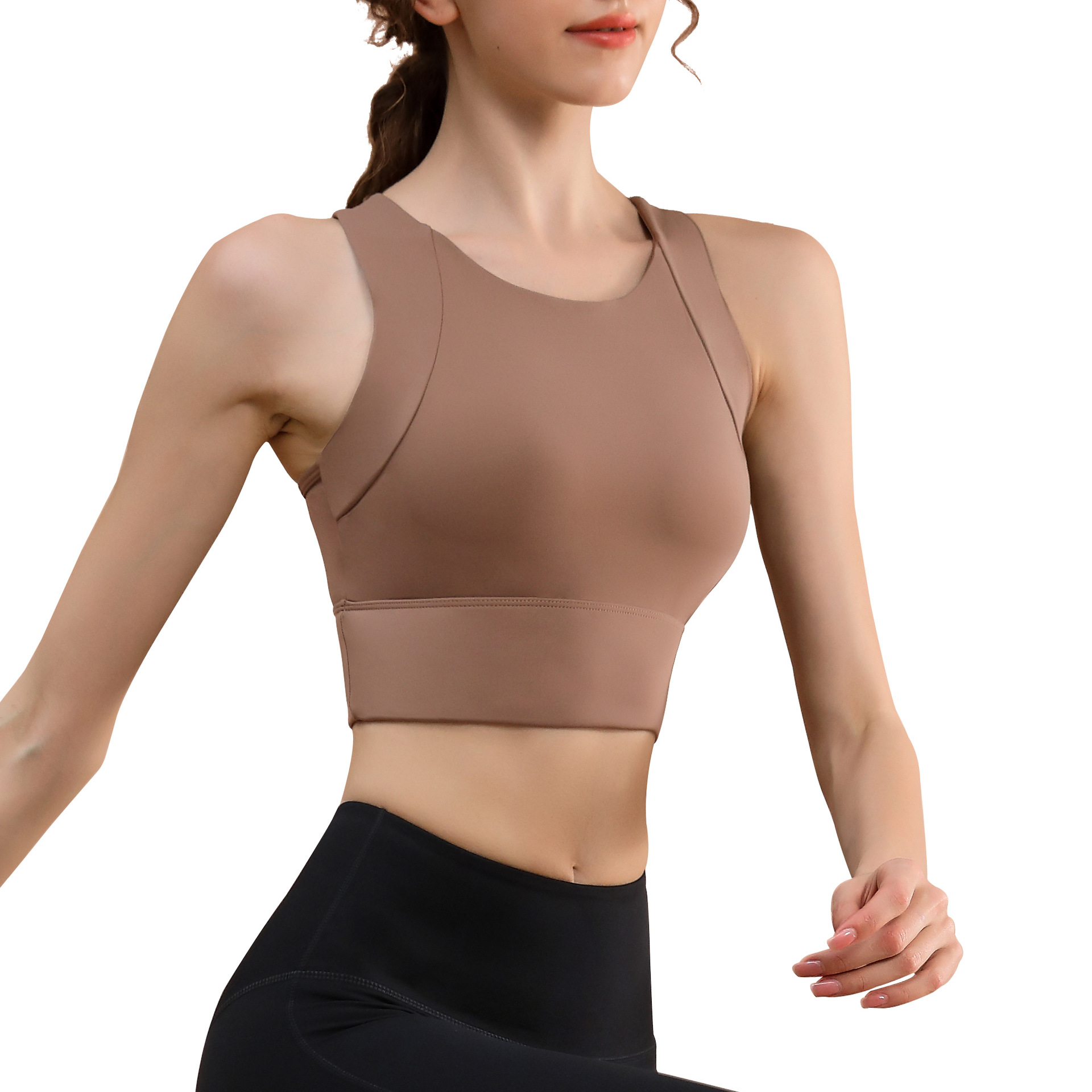High-strength Yoga Vest Integrated Fixed Chest Pad Shockproof Sports Underwear Breathable Push-up Running Fitness Bra
