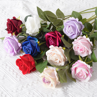 Artificial flannel rose single home wedding Valentine's Day red waterfall flower wall decoration handmade fake bouquet
