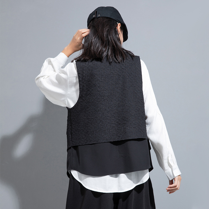 Vest vest spring and autumn sleeveless cardigan with personalized multi-layer design waistcoat layered new style women's handsome top