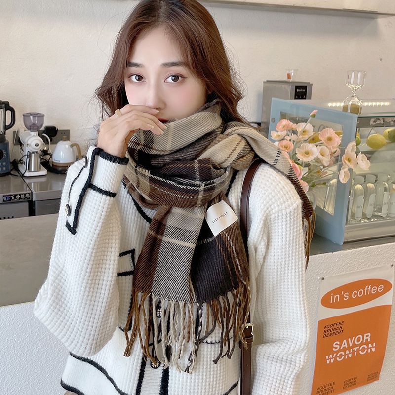 2024 New Scarf Women's Autumn and Winter Korean-style All-match Plaid Thickened Student Couple's Scarf Men's Imitation Cashmere Warm