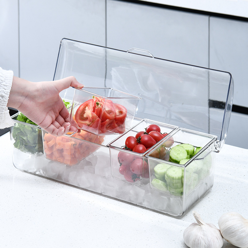 Cross-border salad storage box outdoor party picnic split ice box salad plate household plastic fresh-keeping box wholesale