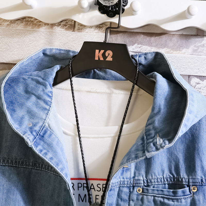 Autumn Japanese denim hooded jacket youth jacket long-sleeved cardigan single-breasted casual outdoor men's clothing