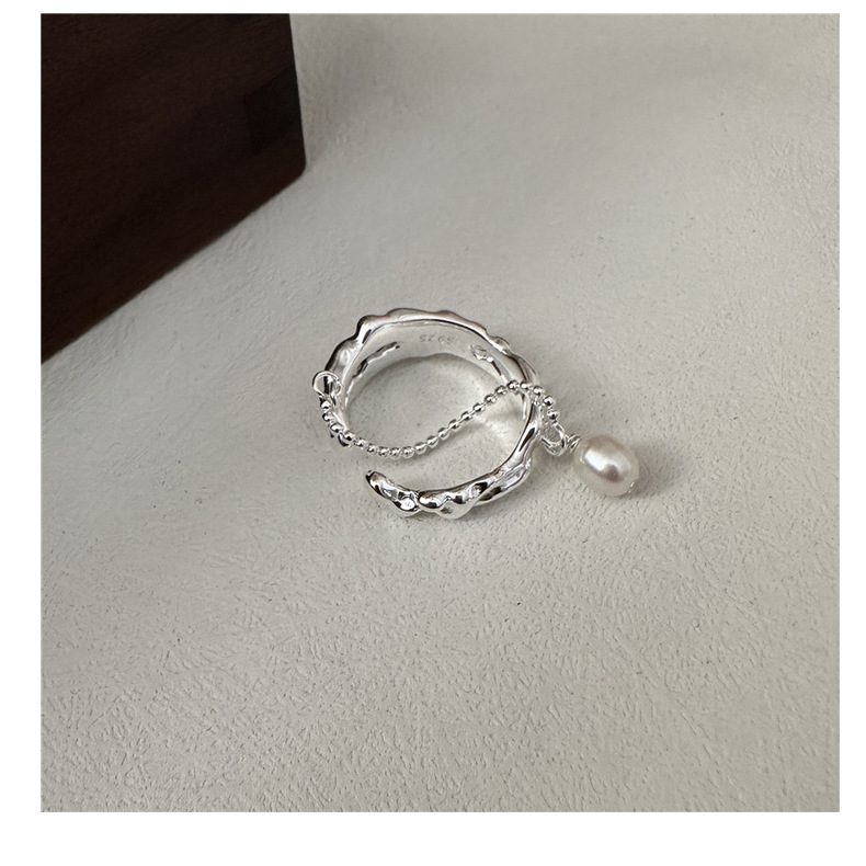 Anello in argento sterling S925 con perla alla moda, design di nicchia, anello retrò IN vento_voghion.com