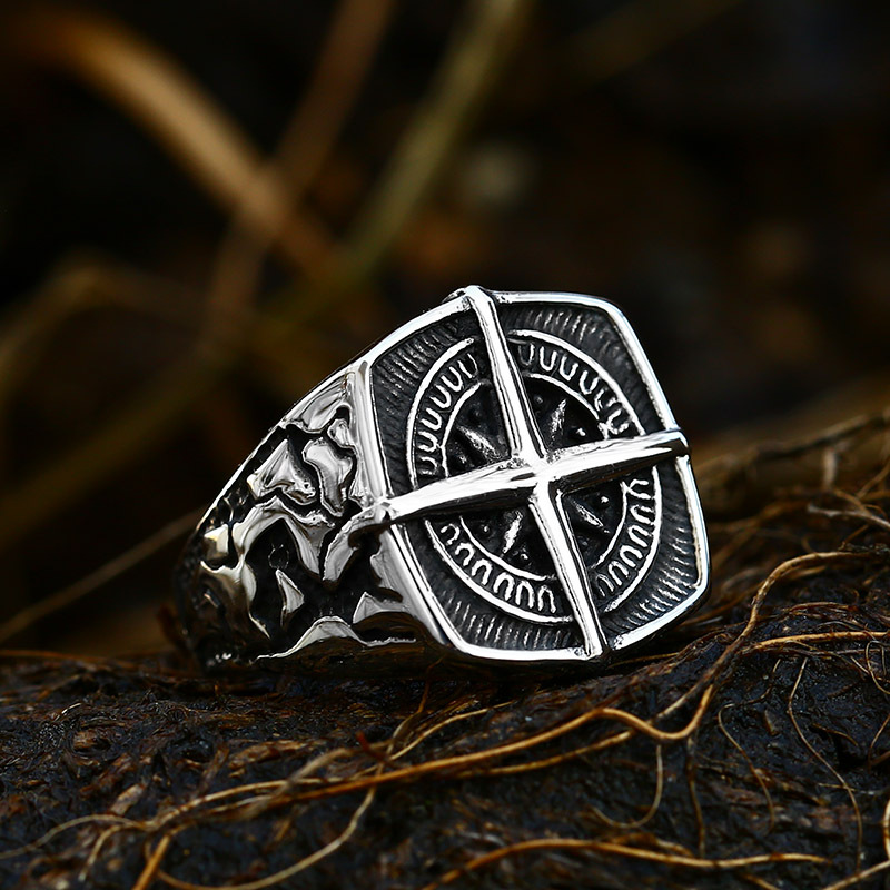 beier foreign trade retro compass titanium steel ring European and American men's stainless steel casting anchor ring spot