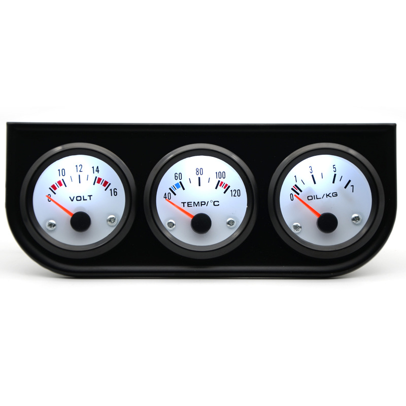 Cross-border hot sale 2-inch 52MM modified car instrument White triple meter combination voltage water temperature C oil pressure KG