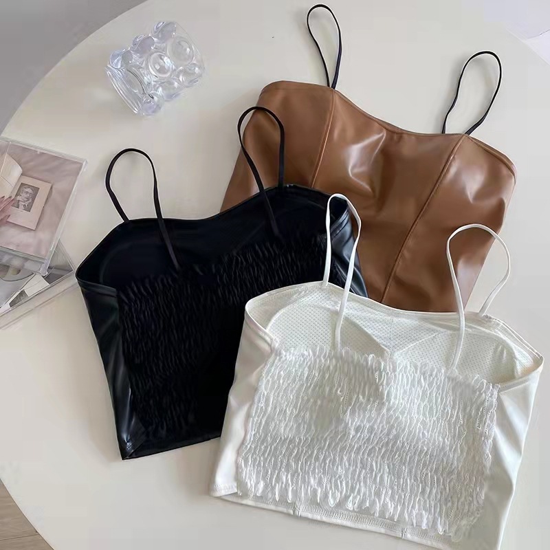 Cross-border beautiful leather back small camisole vintage niche inside and outside wear bottoming elastic chest pad women