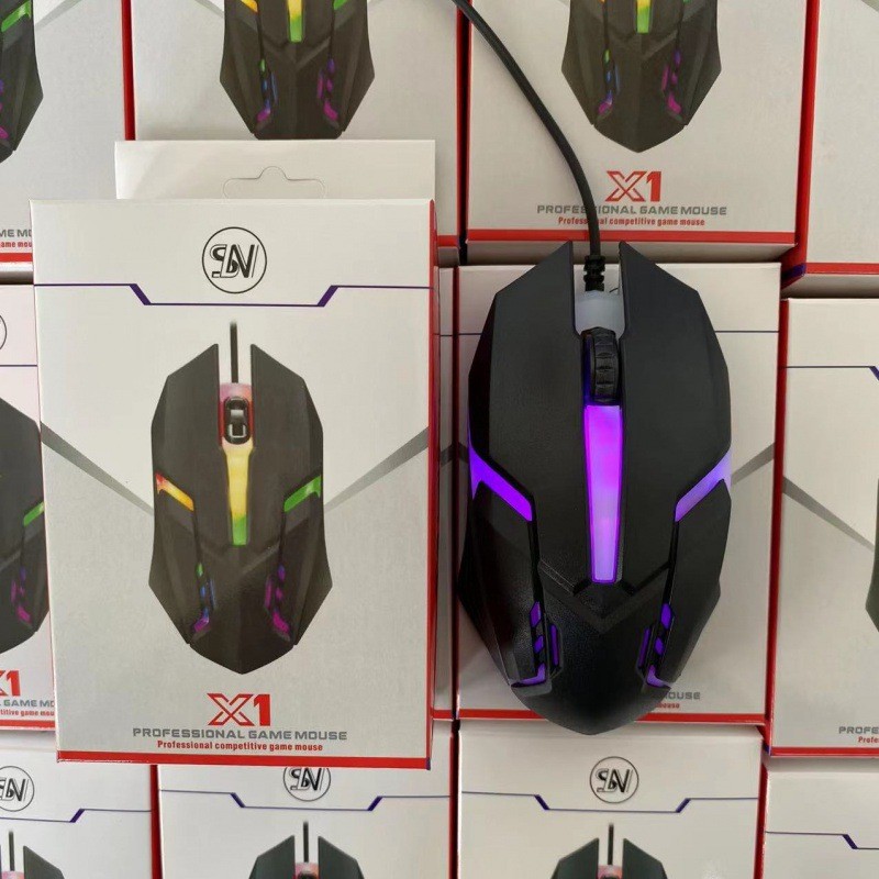 Factory mouse wholesale cross-border hot colorful breathing light USB mouse X1 wired mouse luminous game Mouse