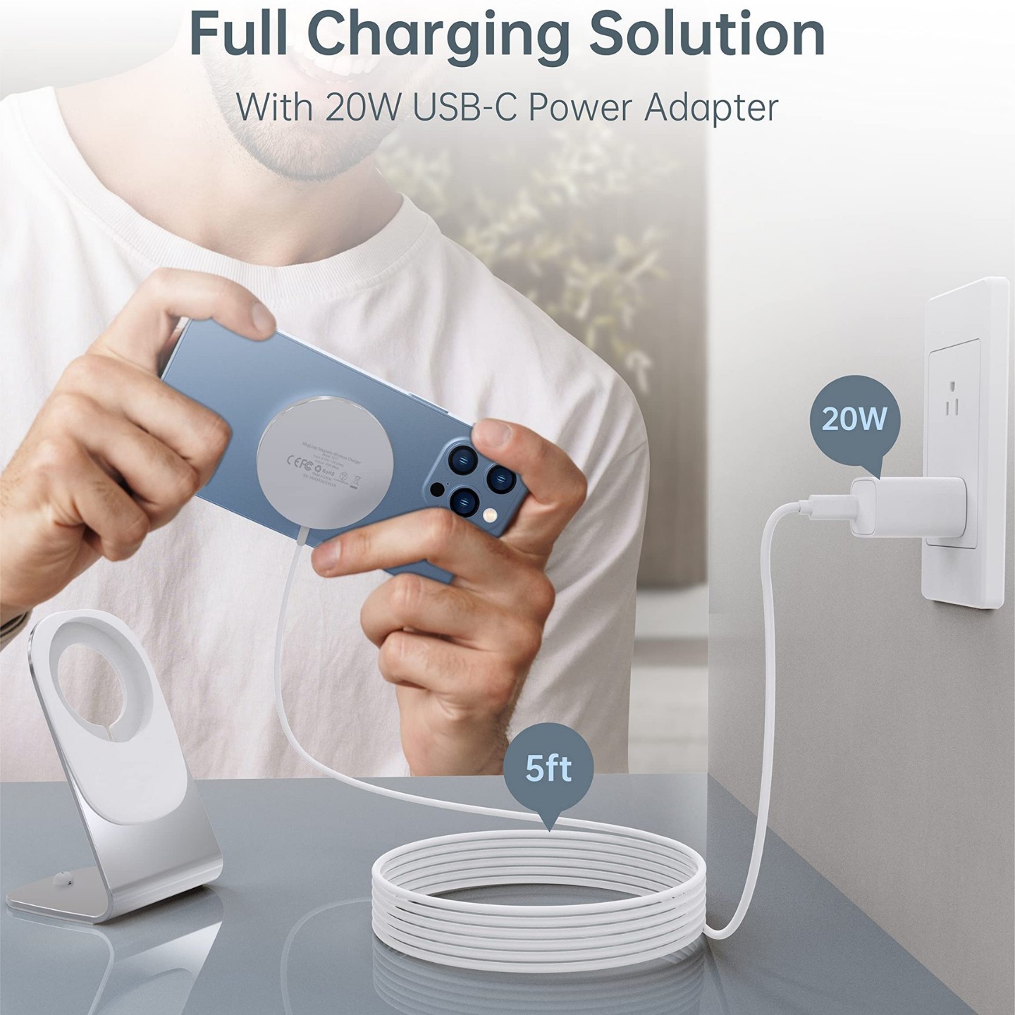 Cross-border explosions aluminum alloy mobile phone bracket magnetic magsafe wireless charging for iphone fast charging 15W vertical