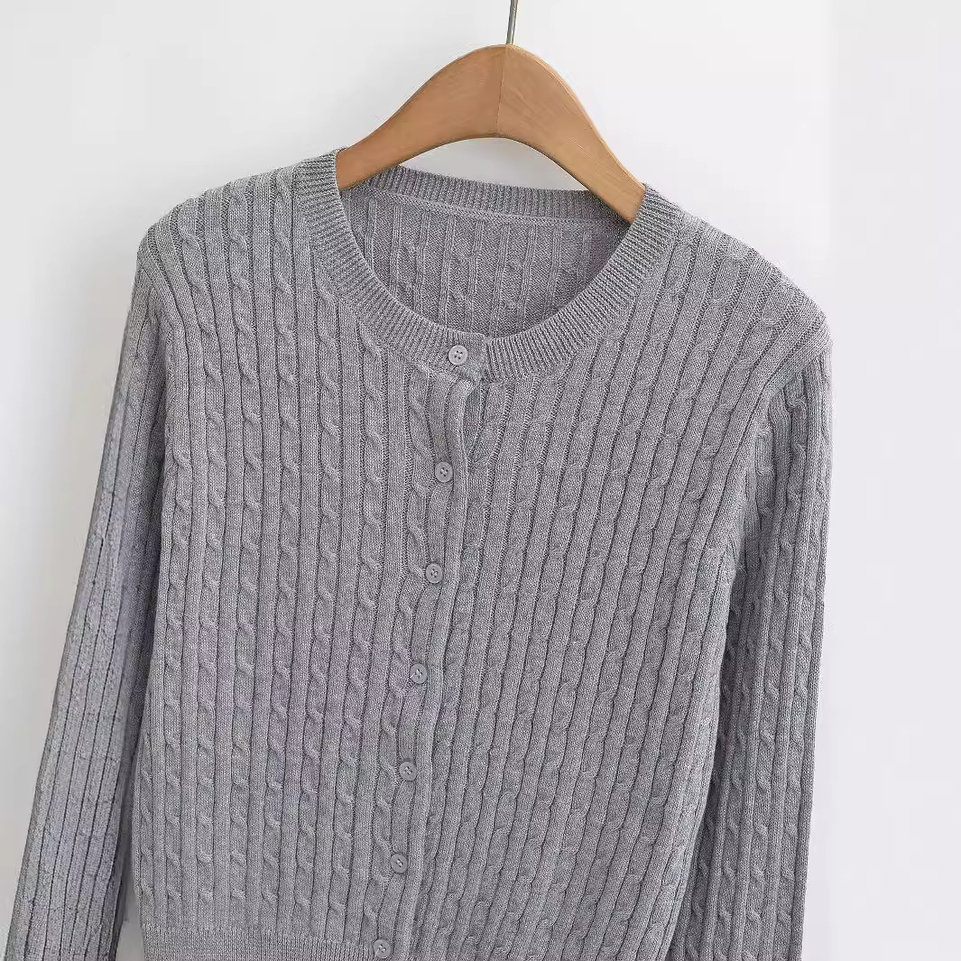 Europäische und amerikanische Frühlings- und Herbst-Twist-Strickjacke mit langen Ärmeln, Persönlichkeit, Mode, dicke Nadel, Kurzmantel, Oberbekleidung_voghion.com