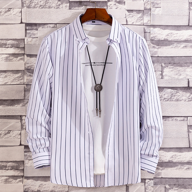 2023 New Arrival Striped Long Sleeve Shirt Fashion Youth Casual Printed Shirt Nightclub Bar Barber Work Clothes