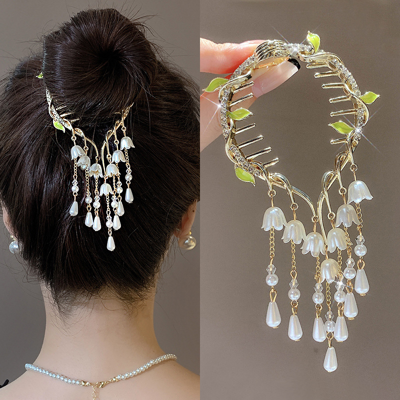 Super fairy Camellia tassel hairpin female high-grade sense back Head Ball head updo artifact temperament hair clip headdress summer_voghion.com