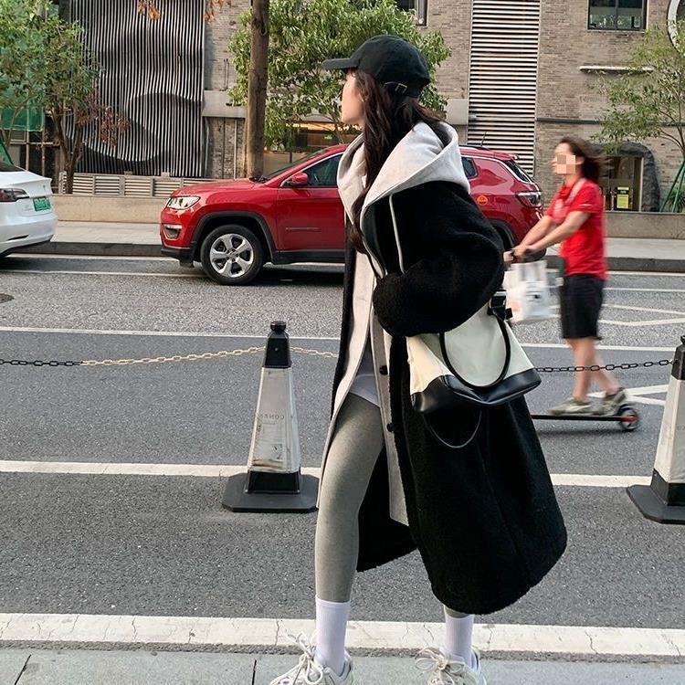 Autumn and Winter New Long Hooded Coat Women's Lamb Fleece All-match Loose Fleece-lined Sweatshirt Women's Korean Style Coat chic Trendy