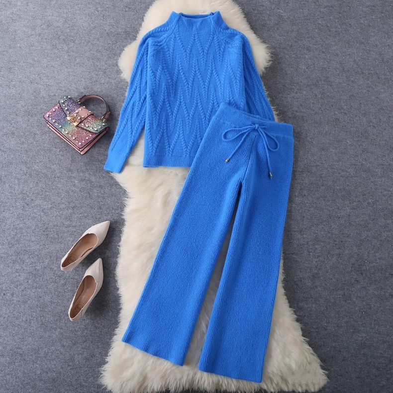 2023 Autumn New Korean style style socialite fashion Western style knitted wool wide-leg pants two-piece set suit_voghion.com