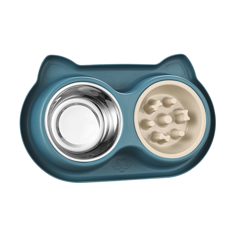 Dog bowl cat bowl stainless steel double bowl dog choking slow bowl non-slip anti-knock large capacity pet double bowl wholesale