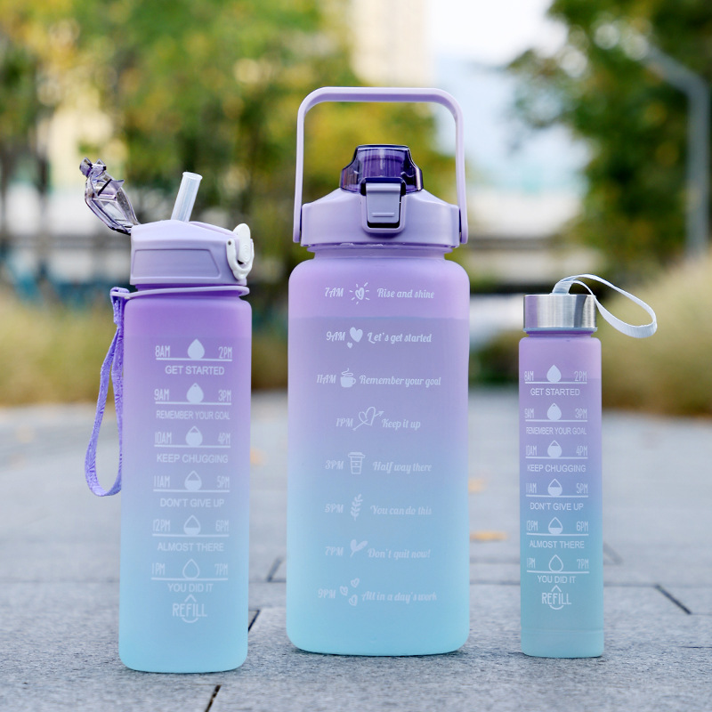 大容量便携磨砂刻度塑料杯个性3套吸管杯女生健身运动手提喝水壶