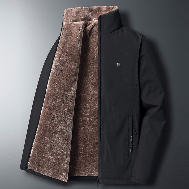 Explosions Cross-border Fleece-lined Jacket Thickened Cotton Jacket Men's Middle-aged and Elderly Lapel Loose Warm Jacket Collar